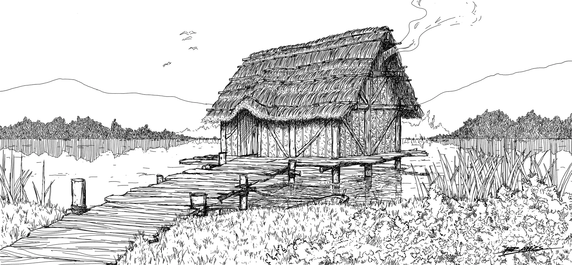 Drawing of the pile dwellings by Cristiano Brandolini
