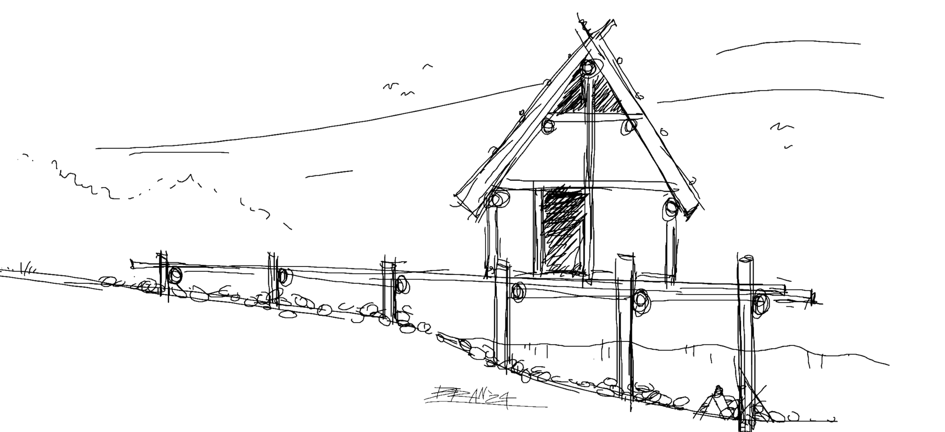 Sketch of a pile-dwelling hut